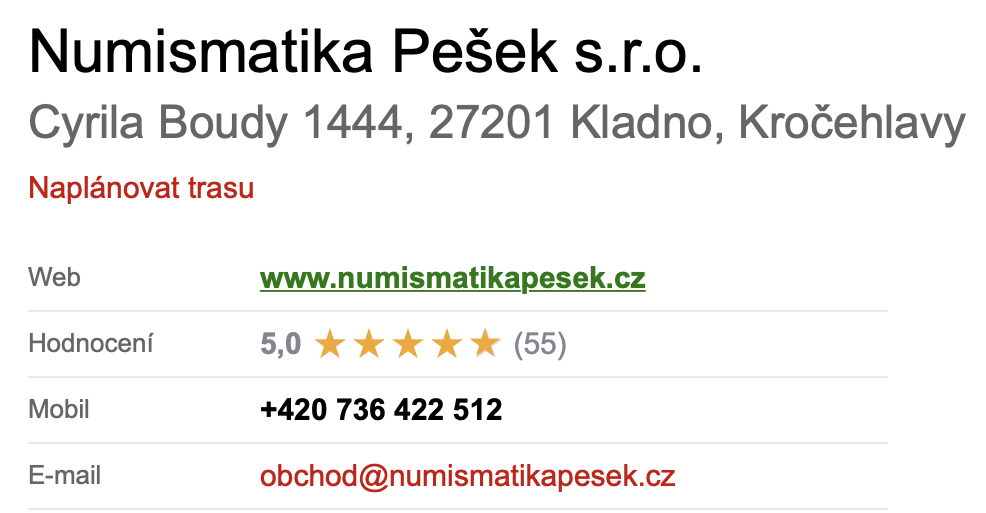 Numismatika Pešek - recenze